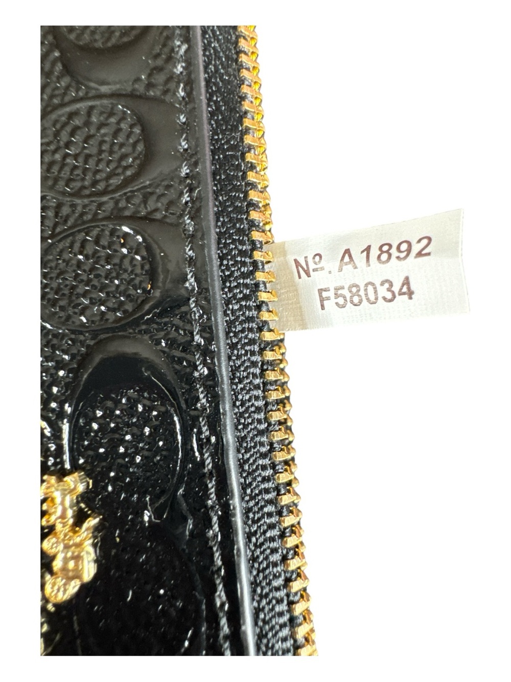COACH Corner Zip Black Patent Debossed Leather Wristlet - Picture 4 of 6